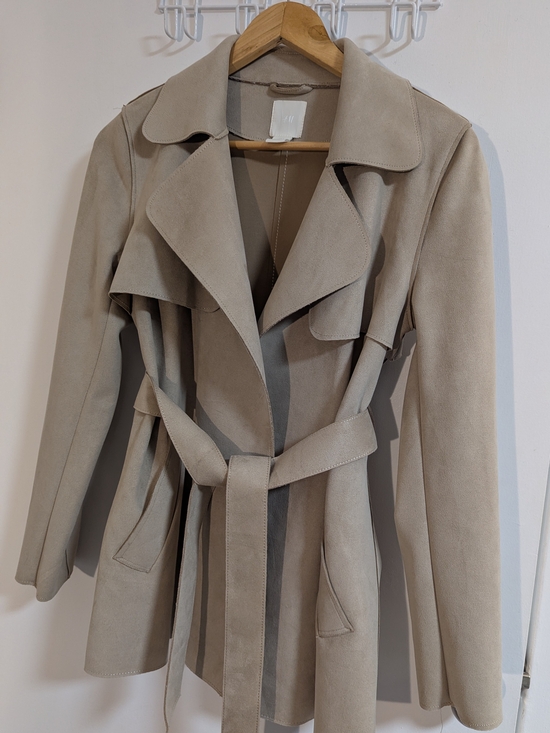 H&M Jackets & Blazers - H&M Taupe Suede-Look Belted Trench Coat